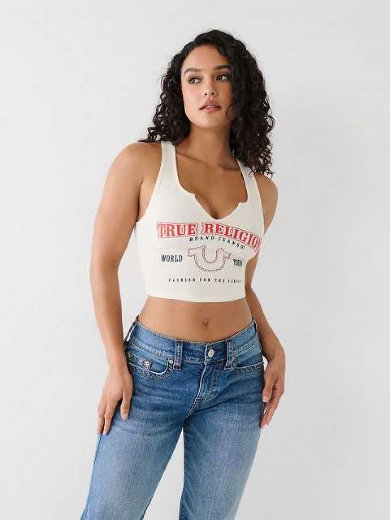 True Religion Notch Crop Logo Linne Dam Vita | WCJ918203