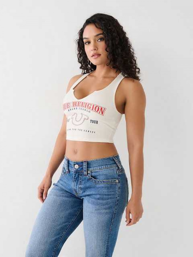 True Religion Notch Crop Logo Linne Dam Vita | WCJ918203