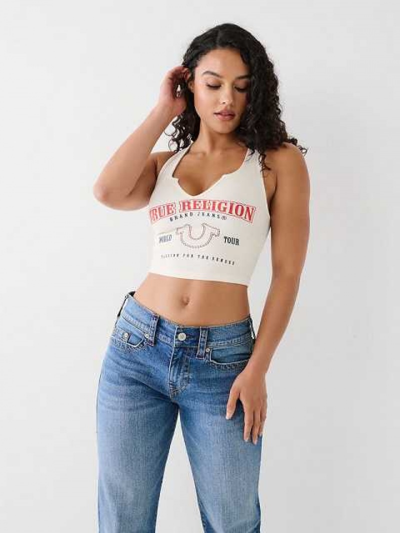 True Religion Notch Crop Logo Linne Dam Vita | WCJ918203