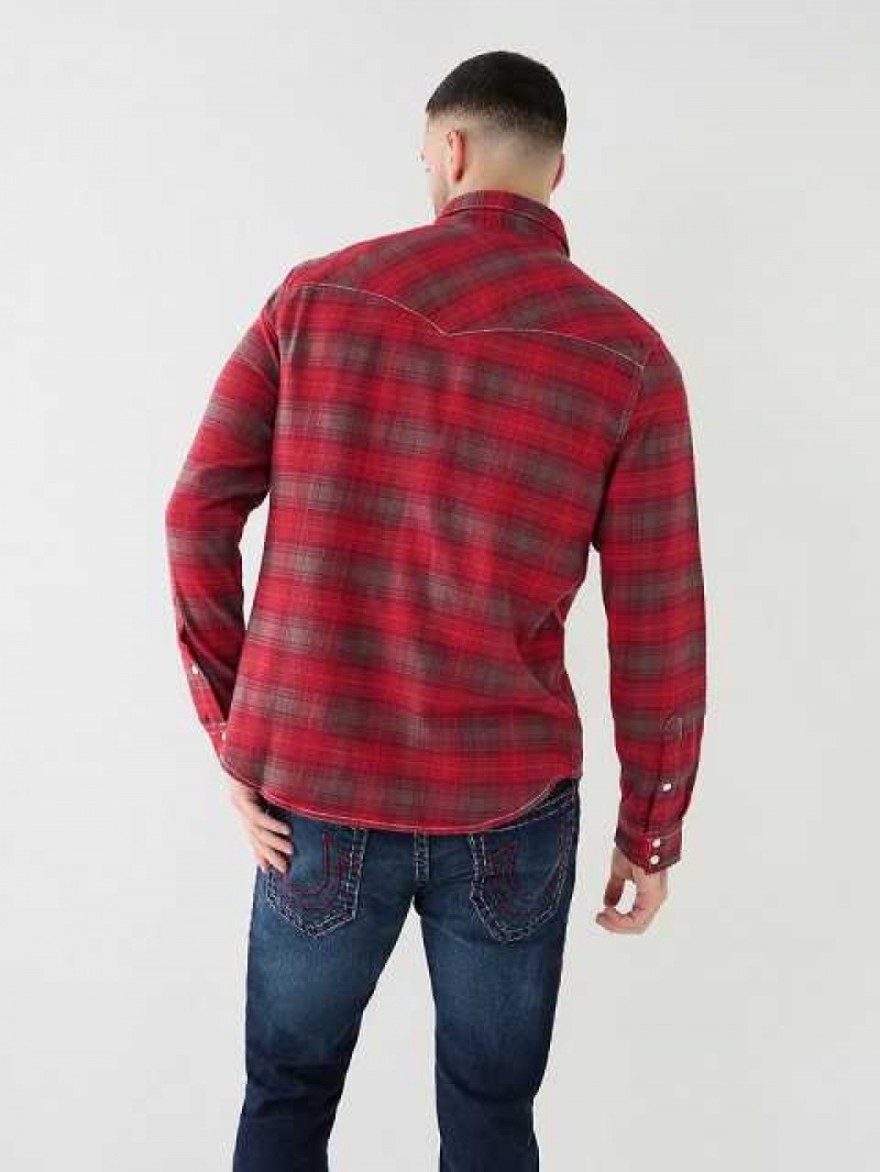 True Religion Plaid Big T Western Skjorta Herr Fuchsia | XGM680341