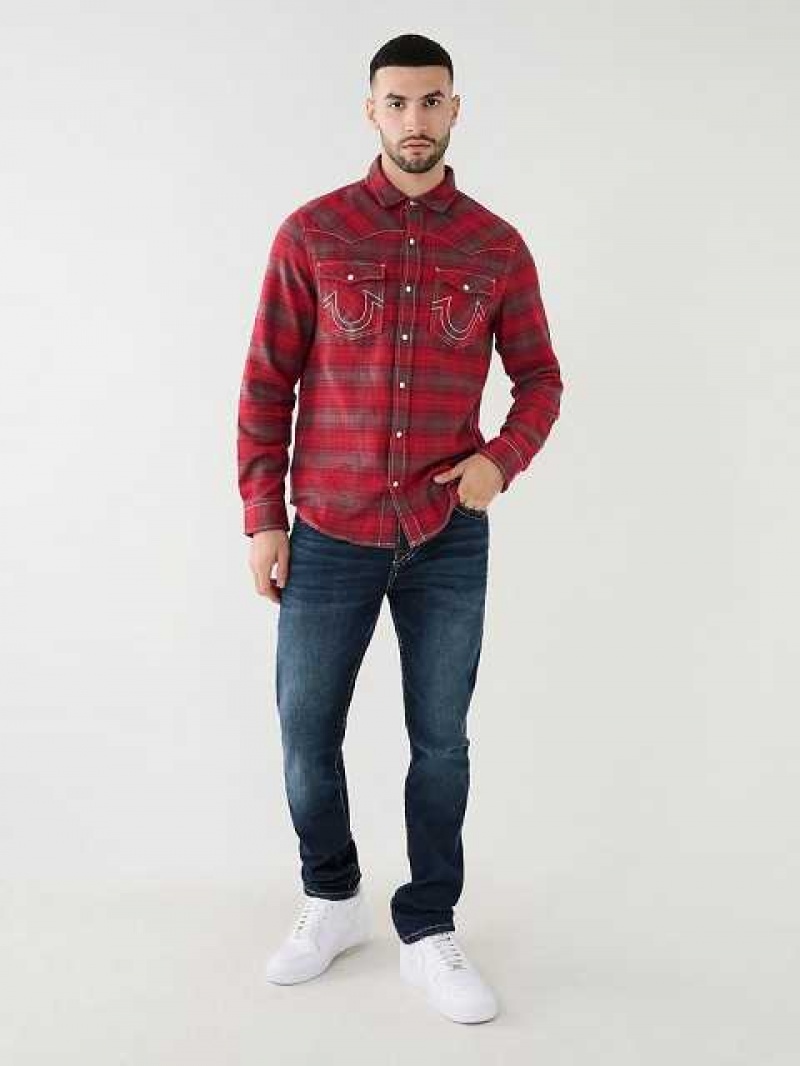 True Religion Plaid Big T Western Skjorta Herr Fuchsia | XGM680341