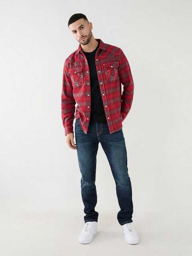 True Religion Plaid Big T Western Skjorta Herr Fuchsia | XGM680341