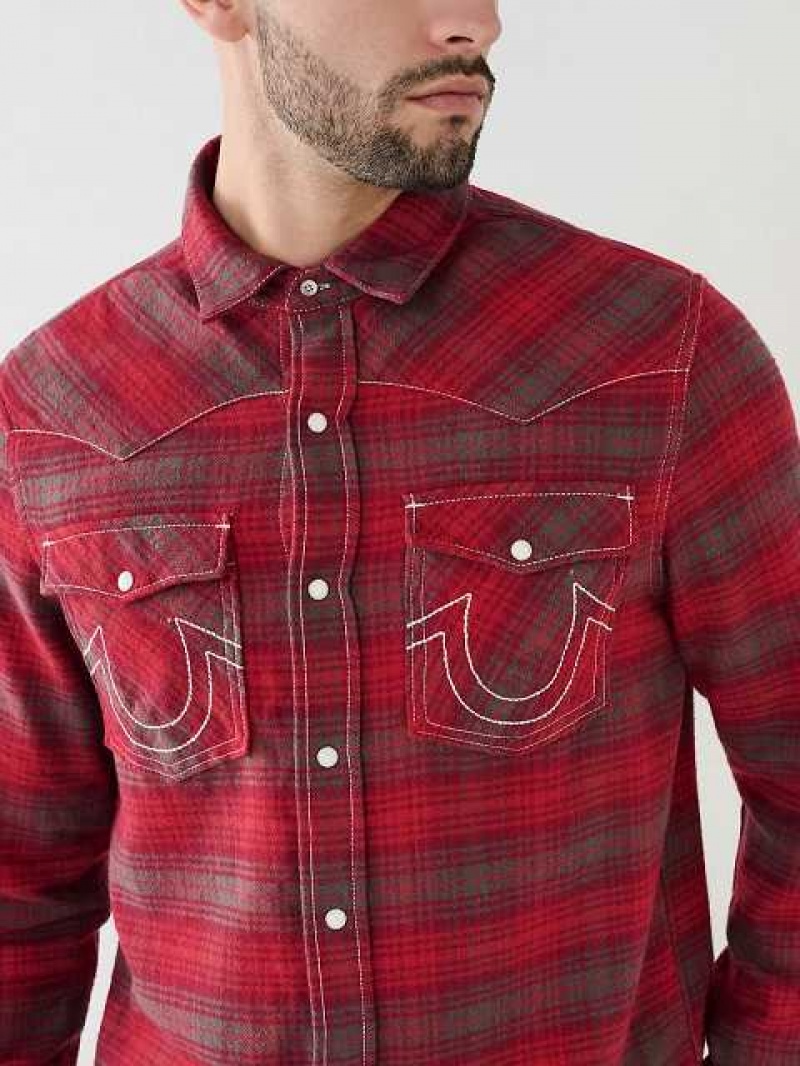 True Religion Plaid Big T Western Skjorta Herr Fuchsia | XGM680341