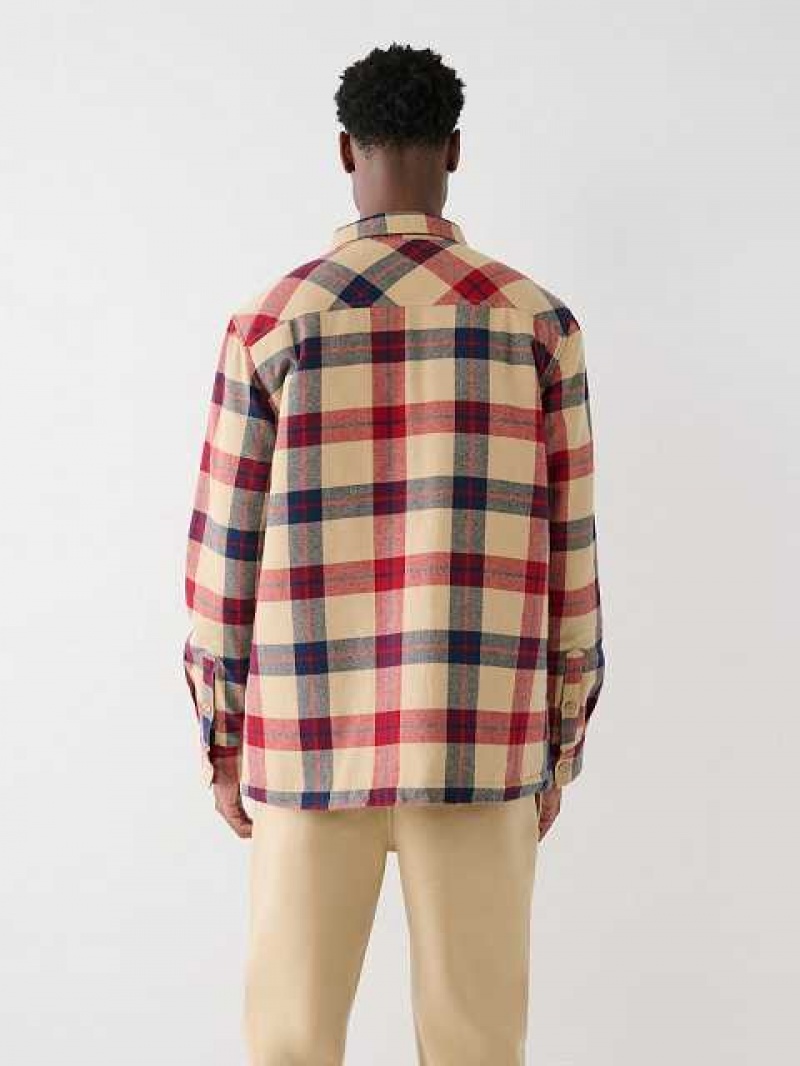 True Religion Plaid Flannel Skjorta Herr Röda Olika Färger | AHQ982037