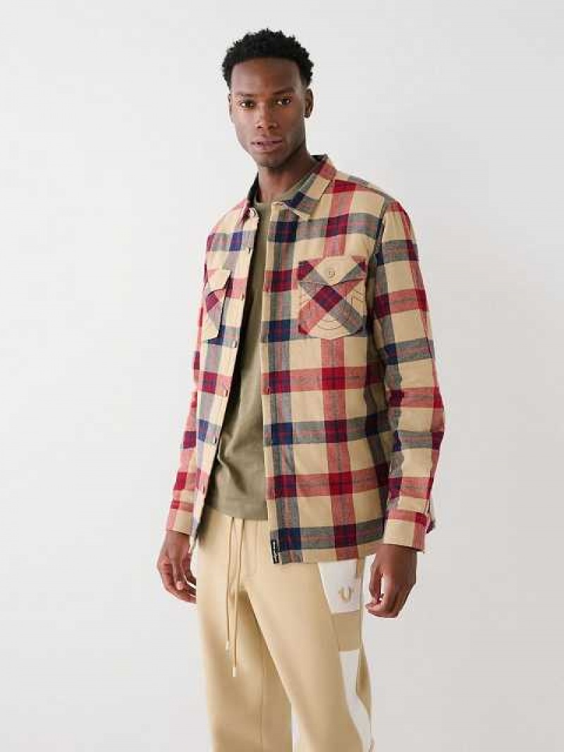 True Religion Plaid Flannel Skjorta Herr Röda Olika Färger | AHQ982037