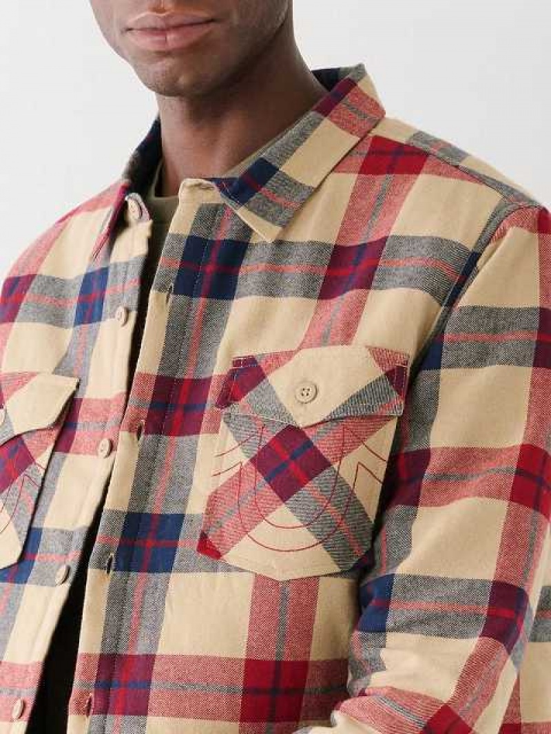 True Religion Plaid Flannel Skjorta Herr Röda Olika Färger | AHQ982037