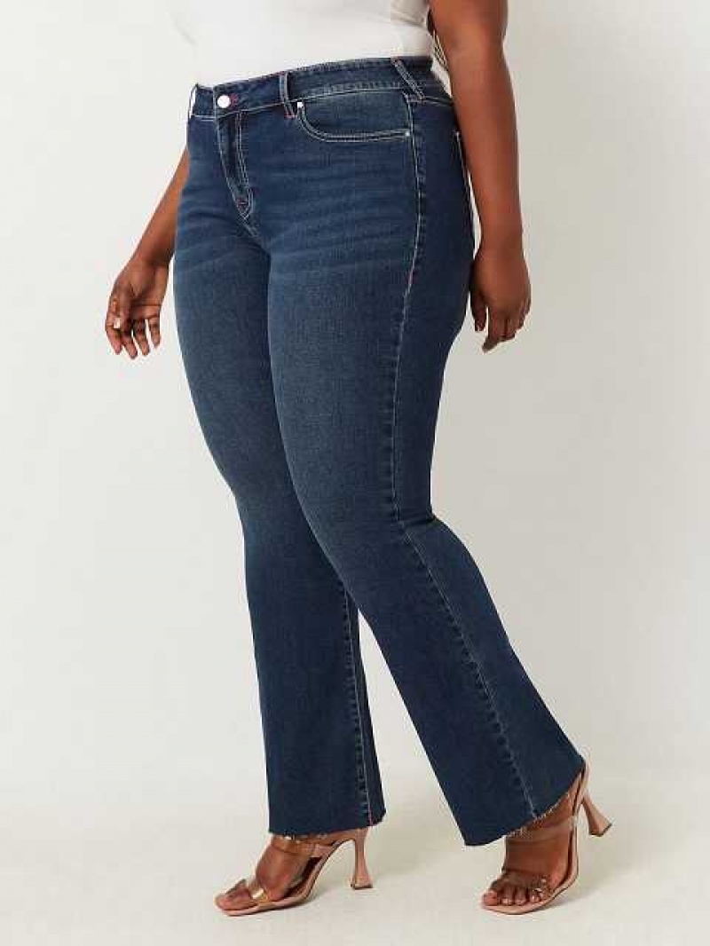 True Religion Plus Becca Mid Rise Raw Hem Bootcut Jeans Dam Marinblå | SXJ147239