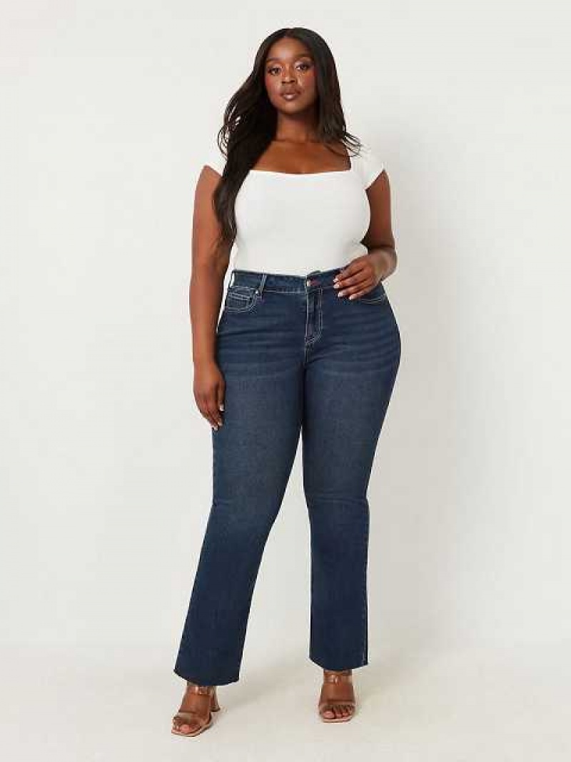 True Religion Plus Becca Mid Rise Raw Hem Bootcut Jeans Dam Marinblå | SXJ147239