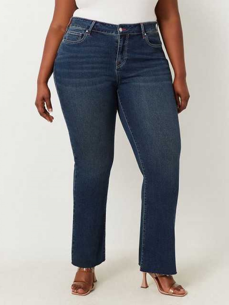 True Religion Plus Becca Mid Rise Raw Hem Bootcut Jeans Dam Marinblå | SXJ147239