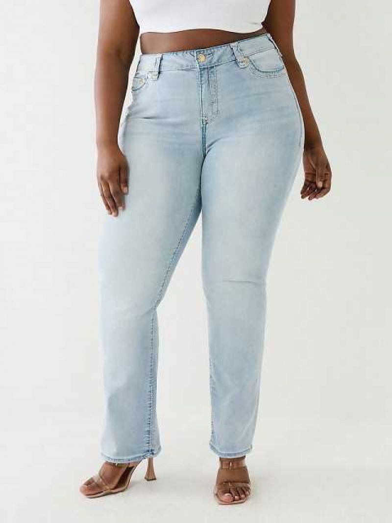 True Religion Plus Billie Mid Rise Straight Jeans Dam Blå | HSY328197