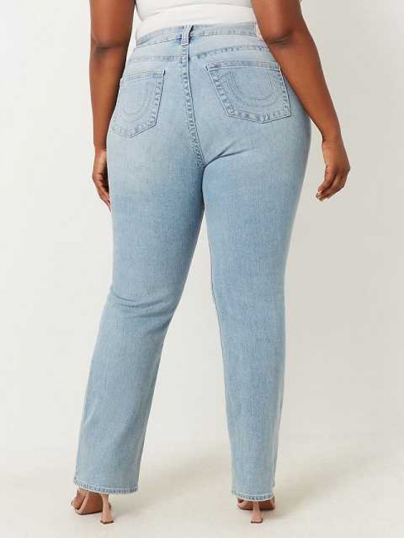 True Religion Plus Billie Mid Rise Straight Jeans Dam Blå | ESL876924