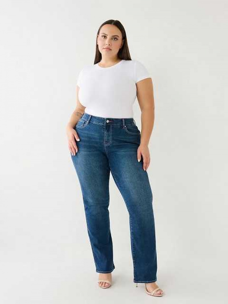 True Religion Plus Billie Mid Rise Straight Jeans Dam Blå | HQT018639