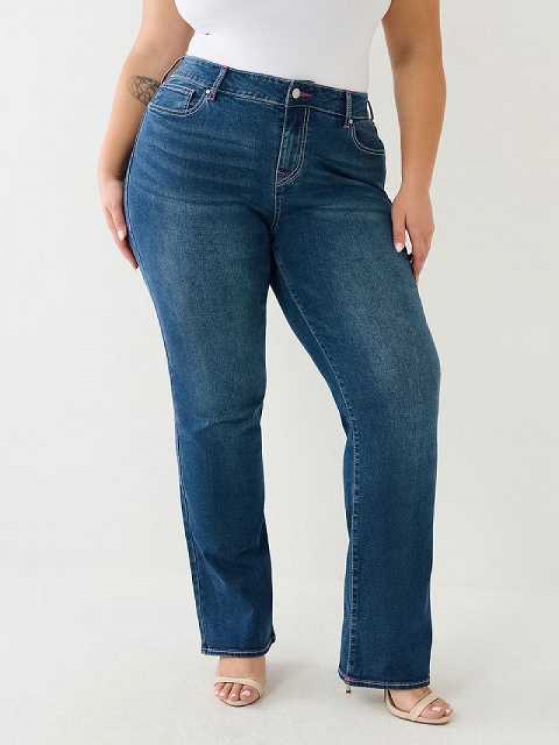 True Religion Plus Billie Mid Rise Straight Jeans Dam Blå | HQT018639