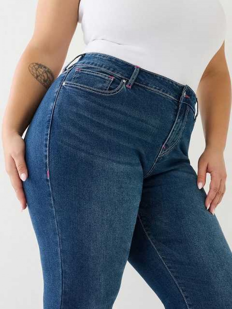 True Religion Plus Billie Mid Rise Straight Jeans Dam Blå | HQT018639