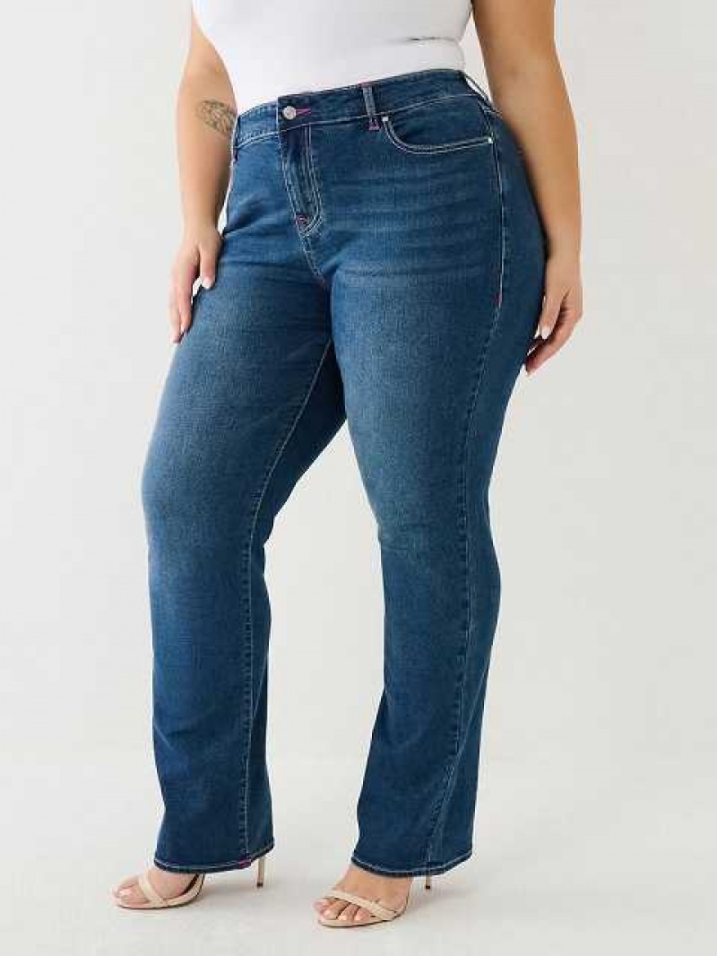 True Religion Plus Billie Mid Rise Straight Jeans Dam Blå | HQT018639