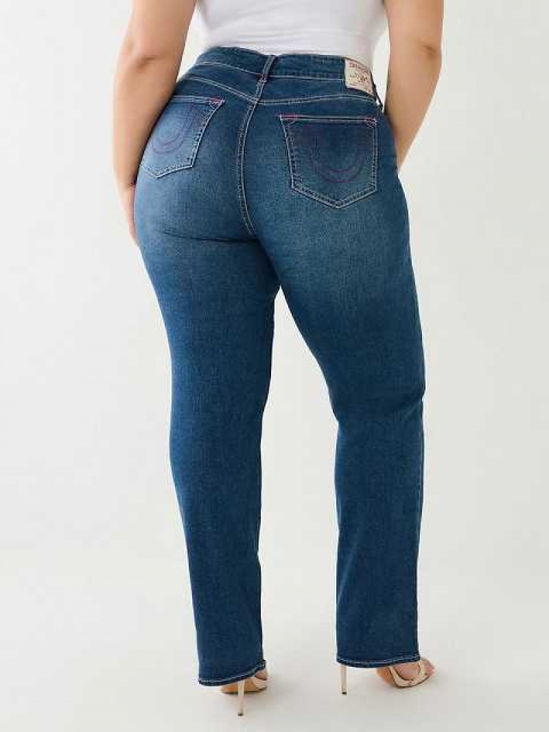 True Religion Plus Billie Mid Rise Straight Jeans Dam Blå | HQT018639