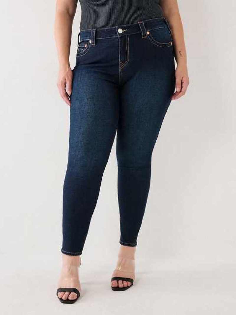 True Religion Plus Halle Mid Rise Super Skinny Jeans Dam Mörktvätt | PKR296348