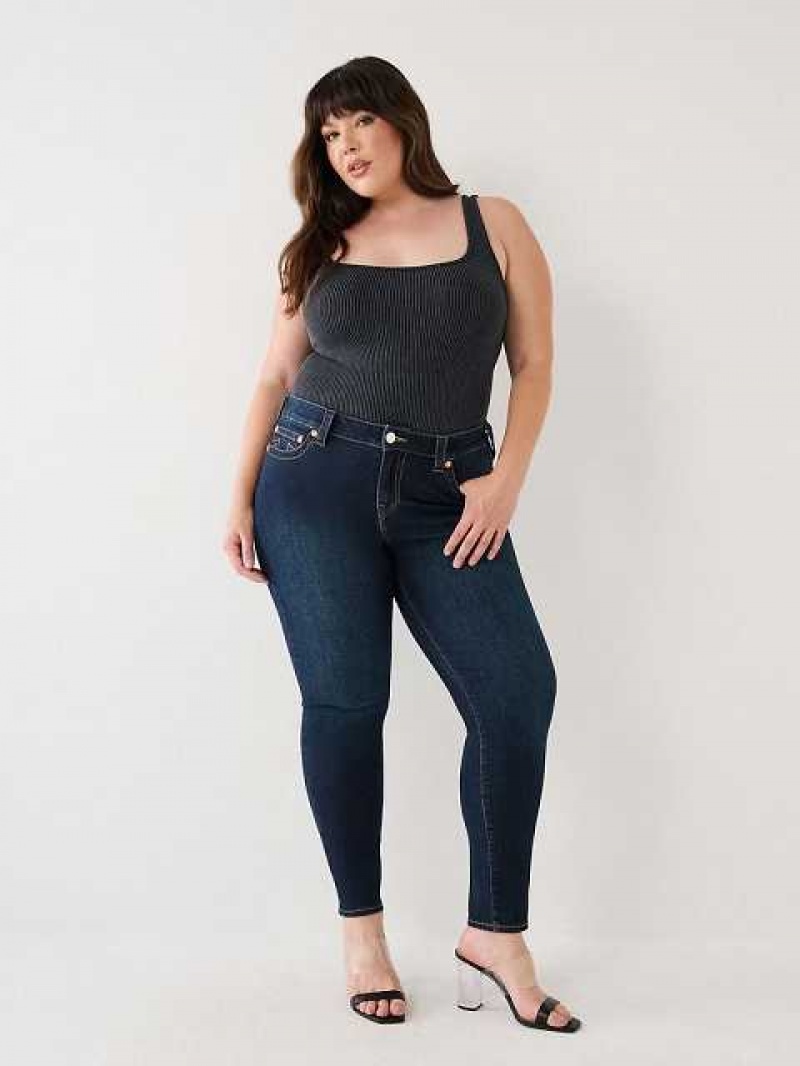 True Religion Plus Halle Mid Rise Super Skinny Jeans Dam Mörktvätt | PKR296348