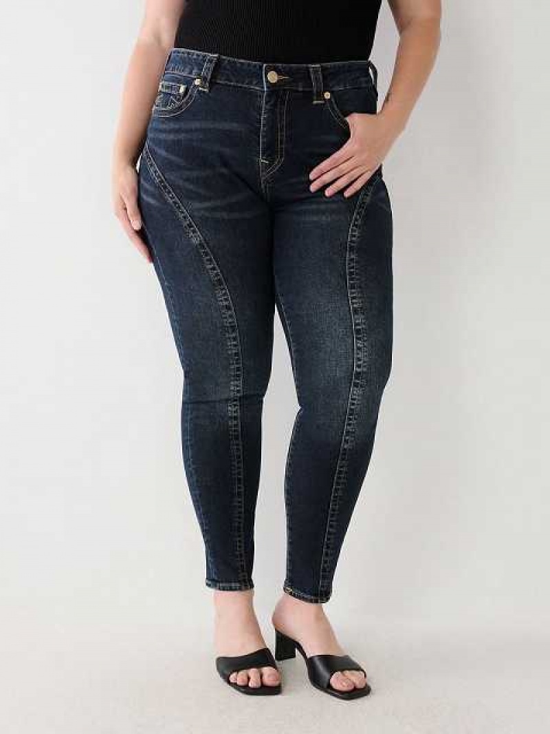 True Religion Plus Jennie Mid Rise Curvy Skinny Jeans Dam Marinblå | GZA063284