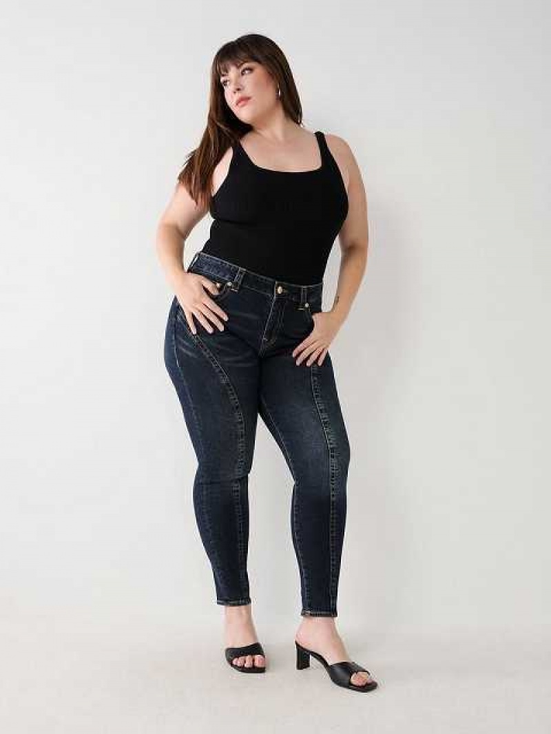 True Religion Plus Jennie Mid Rise Curvy Skinny Jeans Dam Marinblå | GZA063284