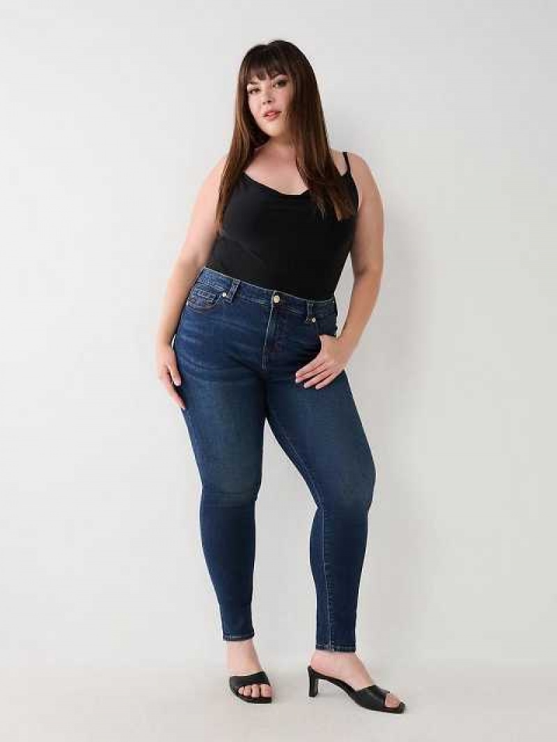 True Religion Plus Jennie Mid Rise Curvy Skinny Jeans Dam Mörktvätt | VOI645910