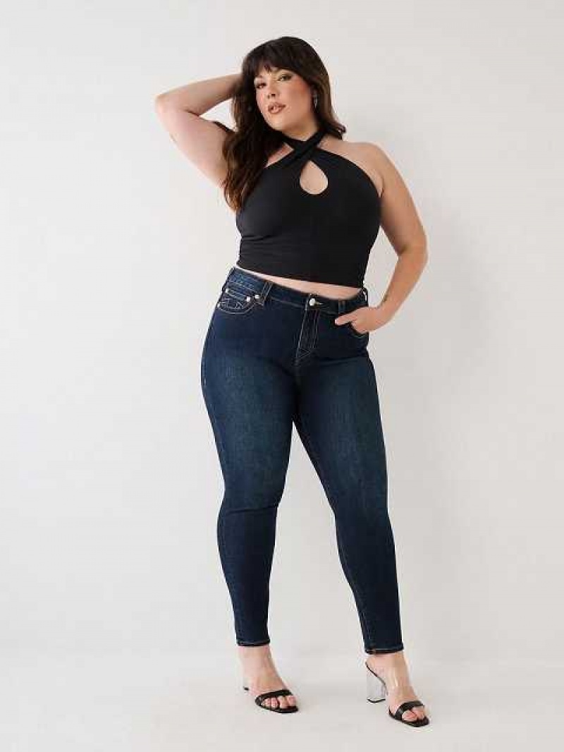 True Religion Plus Jennie Mid Rise Curvy Skinny Jeans Dam Mörktvätt | VPZ029147