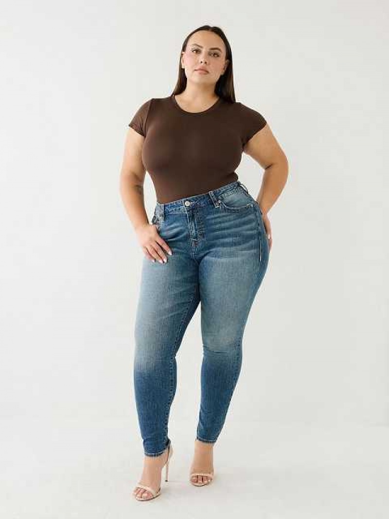 True Religion Plus Jennie Mid Rise Flap Skinny Jeans Dam Blå | IYB495012