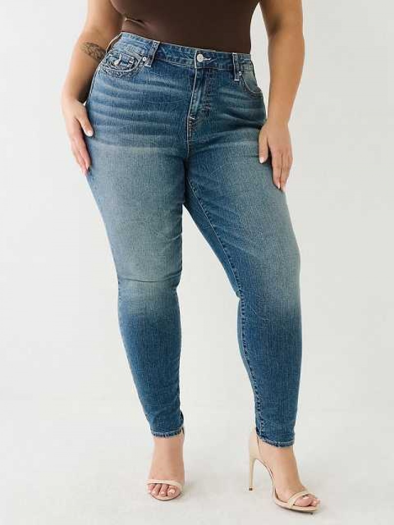 True Religion Plus Jennie Mid Rise Flap Skinny Jeans Dam Blå | IYB495012