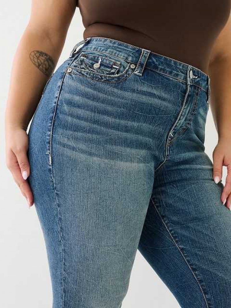 True Religion Plus Jennie Mid Rise Flap Skinny Jeans Dam Blå | IYB495012