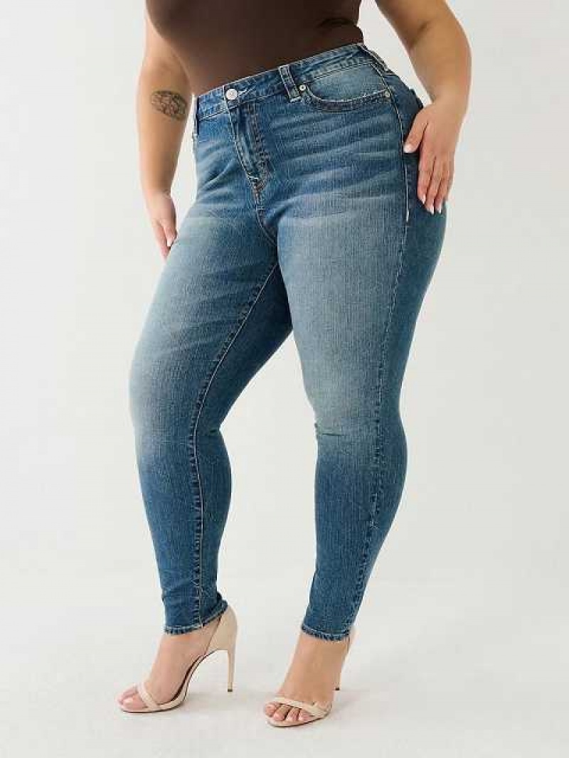 True Religion Plus Jennie Mid Rise Flap Skinny Jeans Dam Blå | IYB495012