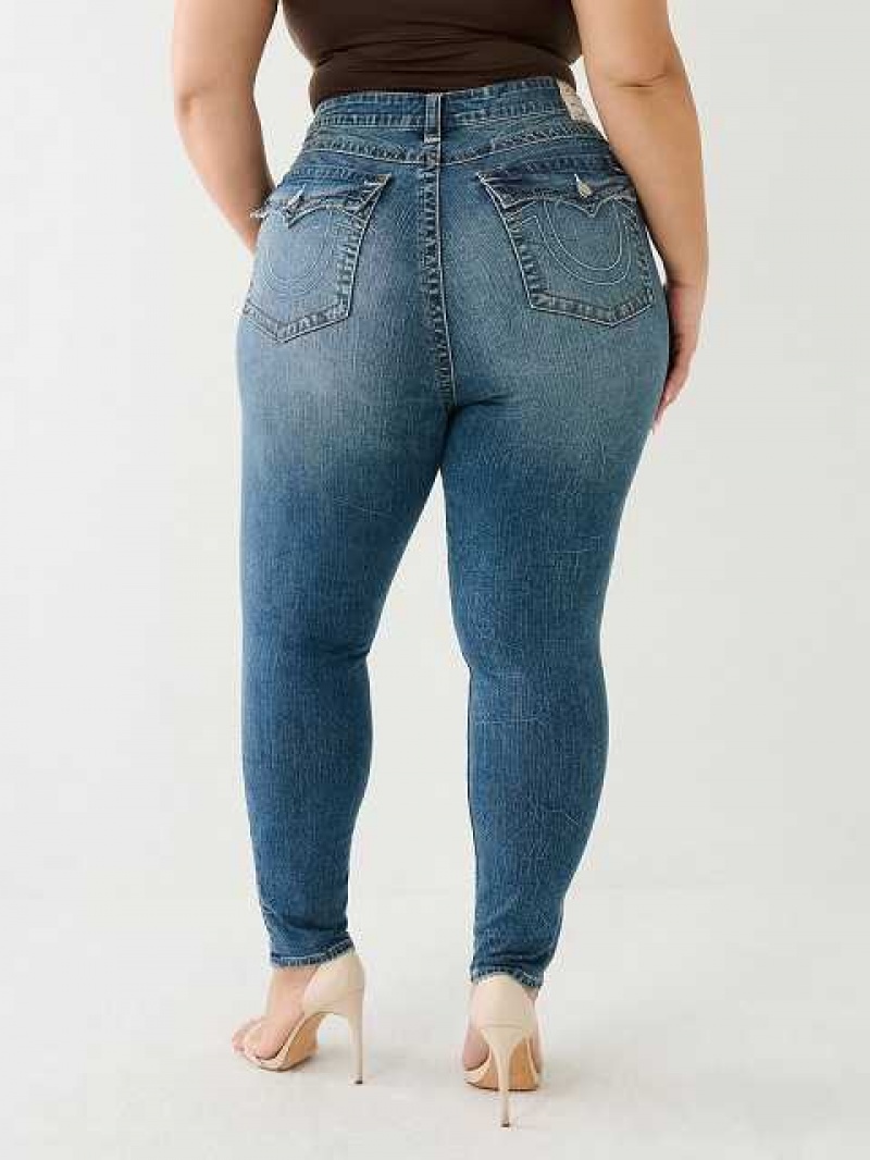 True Religion Plus Jennie Mid Rise Flap Skinny Jeans Dam Blå | IYB495012