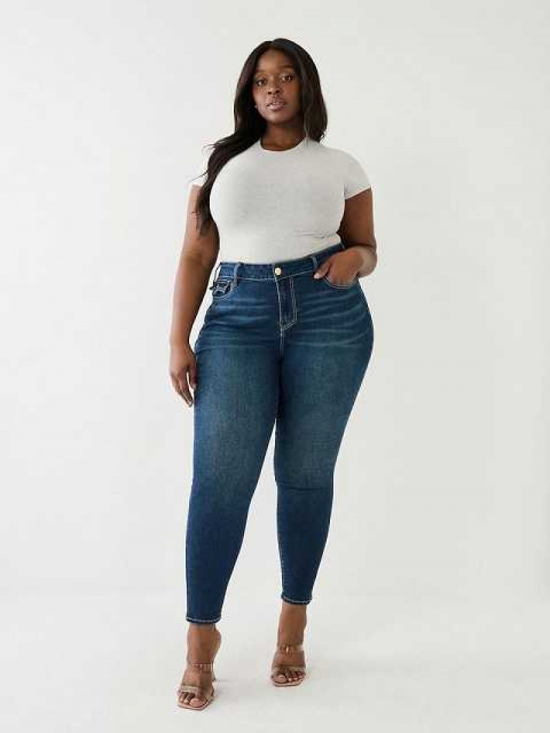 True Religion Plus Jennie Mid Rise Flap Skinny Jeans Dam Marinblå | LYP286310