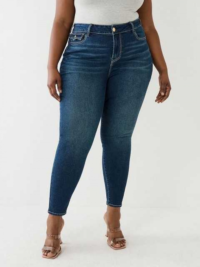 True Religion Plus Jennie Mid Rise Flap Skinny Jeans Dam Marinblå | LYP286310