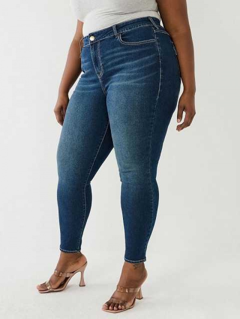 True Religion Plus Jennie Mid Rise Flap Skinny Jeans Dam Marinblå | LYP286310