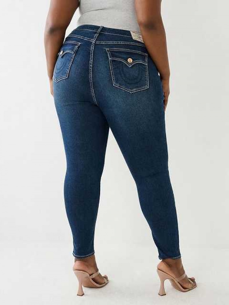 True Religion Plus Jennie Mid Rise Flap Skinny Jeans Dam Marinblå | LYP286310