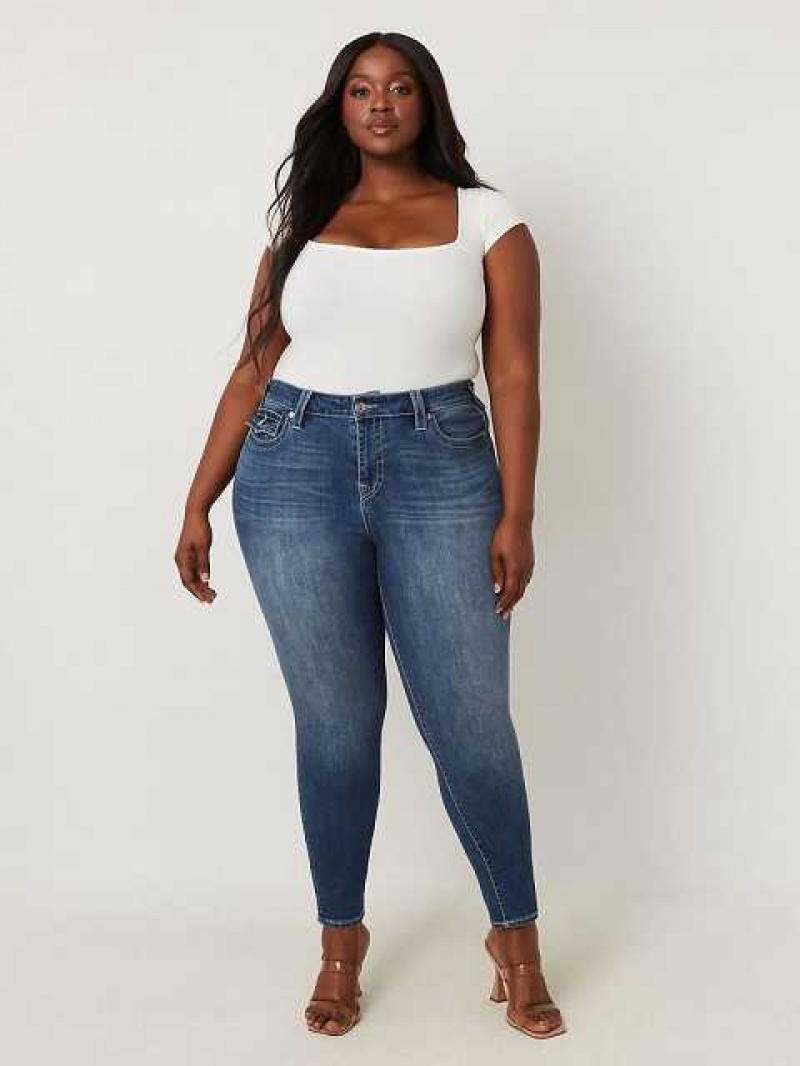 True Religion Plus Jennie Mid Rise Skinny Jeans Dam Marinblå | IDR246795