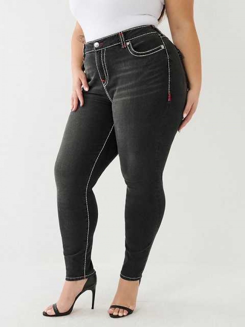 True Religion Plus Jennie Mid Rise Super T Skinny Jeans Dam Svarta | FBE109432