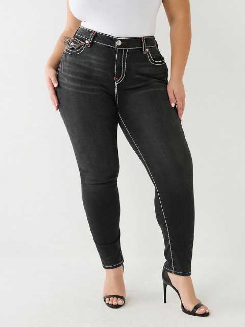 True Religion Plus Jennie Mid Rise Super T Skinny Jeans Dam Svarta | FBE109432