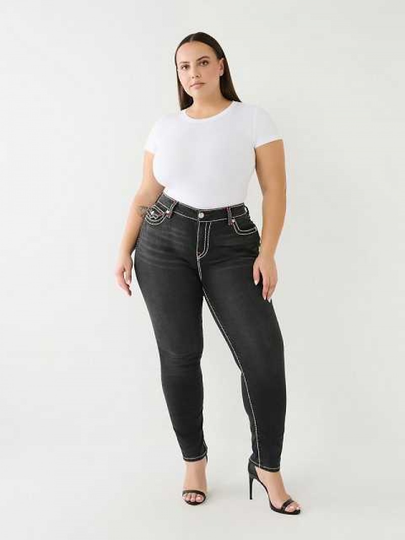 True Religion Plus Jennie Mid Rise Super T Skinny Jeans Dam Svarta | FBE109432