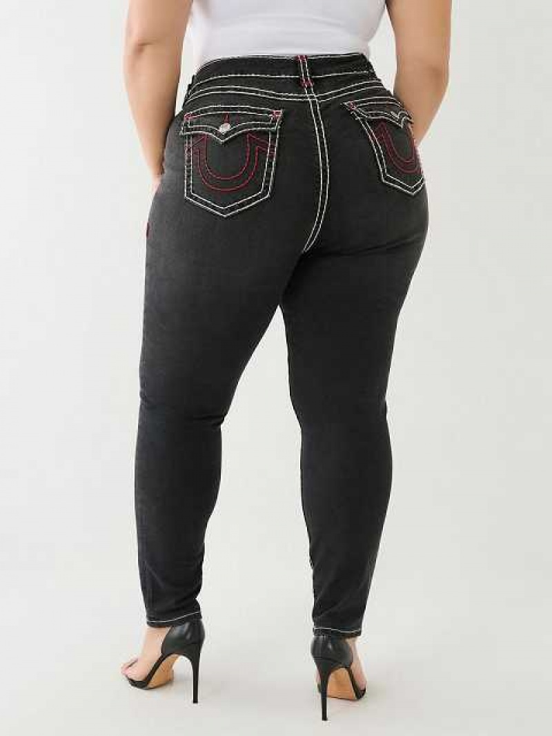 True Religion Plus Jennie Mid Rise Super T Skinny Jeans Dam Svarta | FBE109432