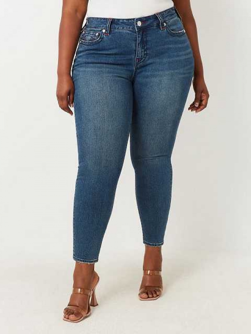 True Religion Plus Jennie Mid Rise Super Skinny Jeans Dam Mörkblå | EHN304871