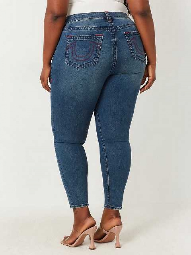 True Religion Plus Jennie Mid Rise Super Skinny Jeans Dam Mörkblå | EHN304871