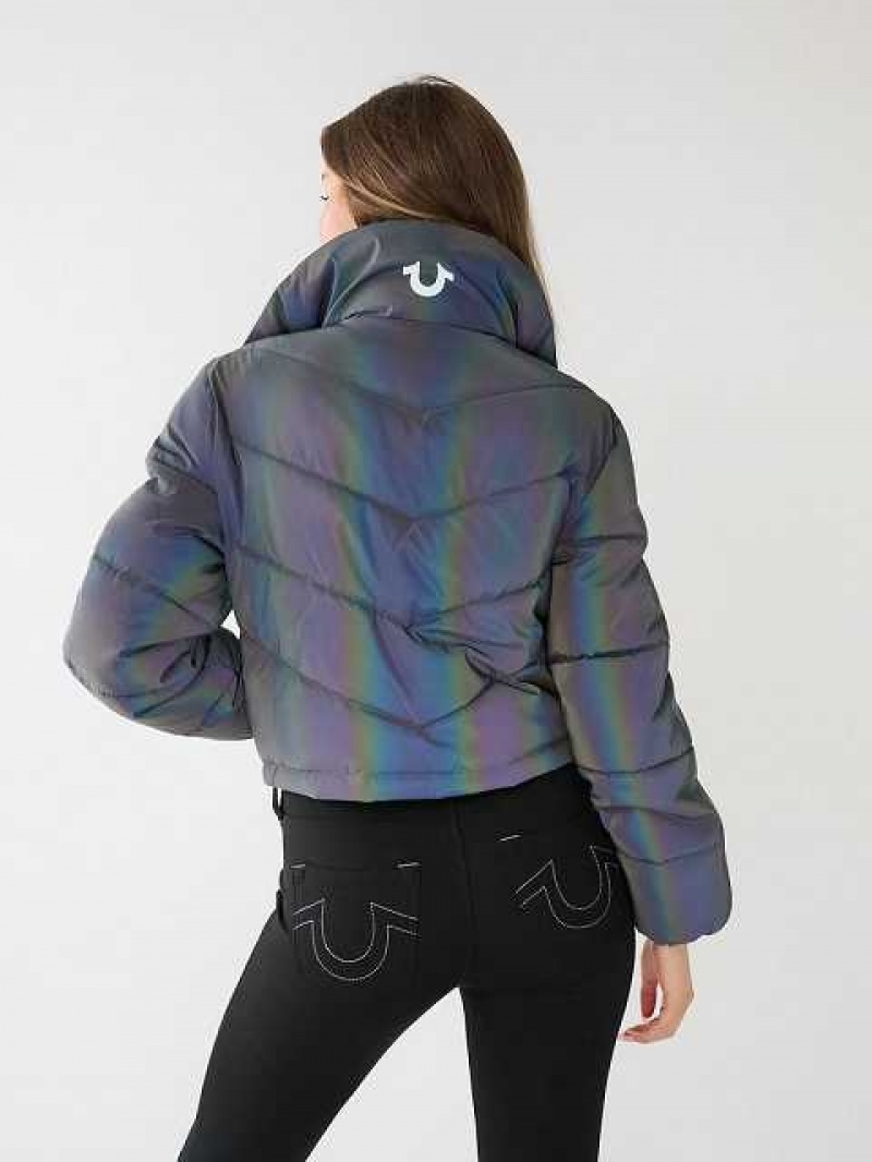 True Religion Reflective Crop Puffer Jacka Dam Svarta | QGF154870