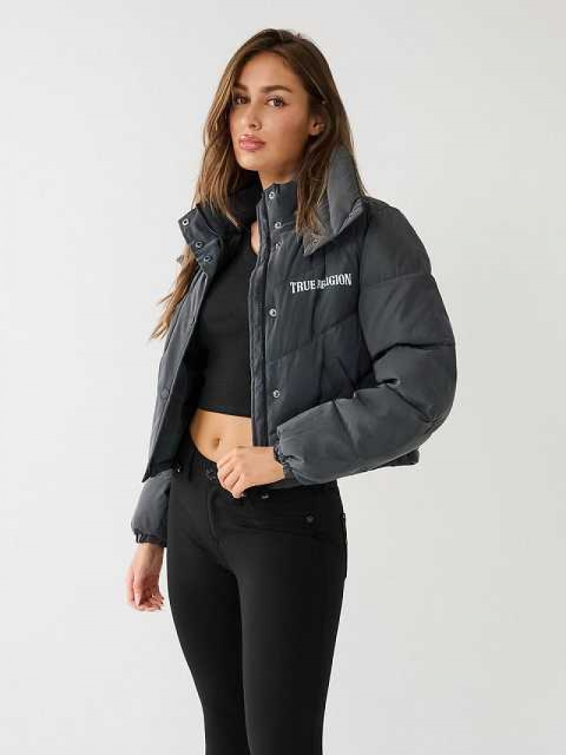 True Religion Reflective Crop Puffer Jacka Dam Svarta | QGF154870