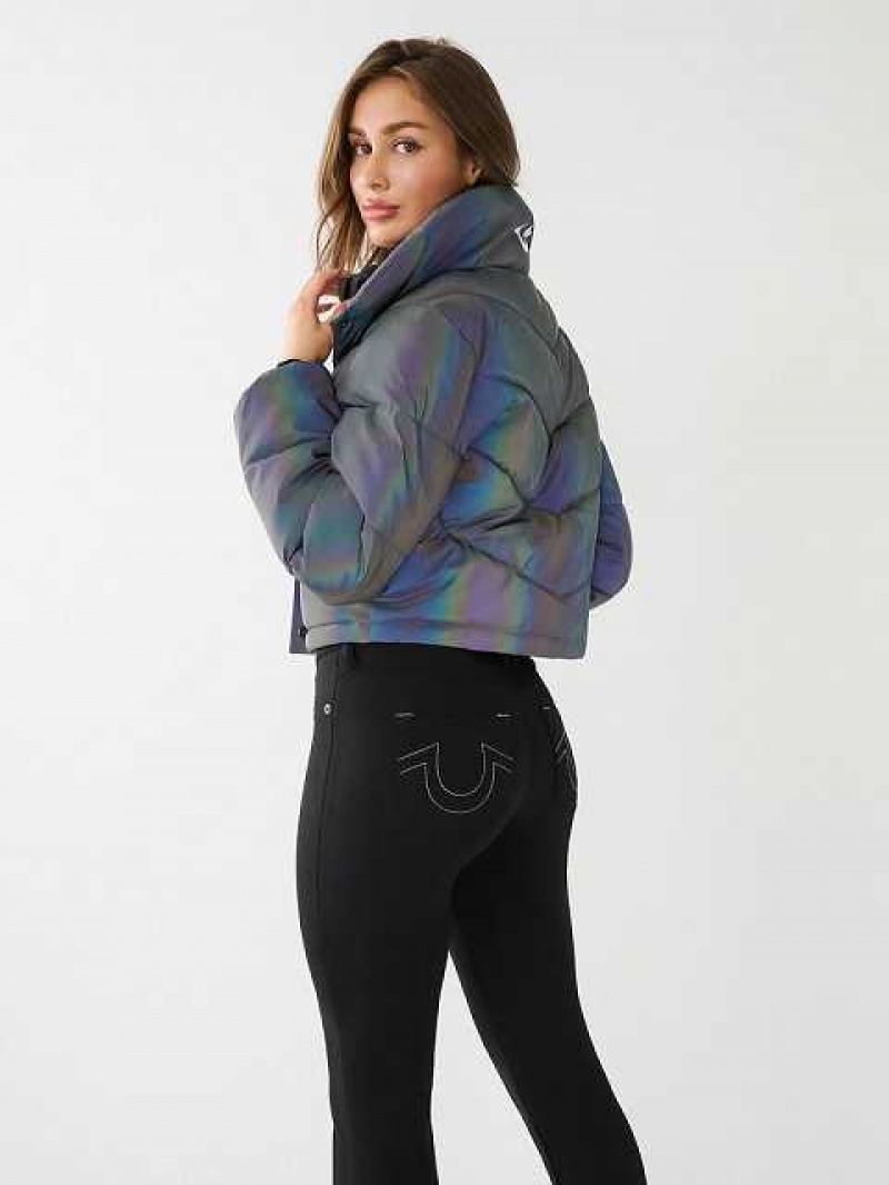 True Religion Reflective Crop Puffer Jacka Dam Svarta | QGF154870