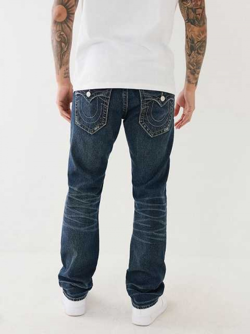 True Religion Ricky Distressed Flap Straight Jeans Herr Mörktvätt | MAE765803