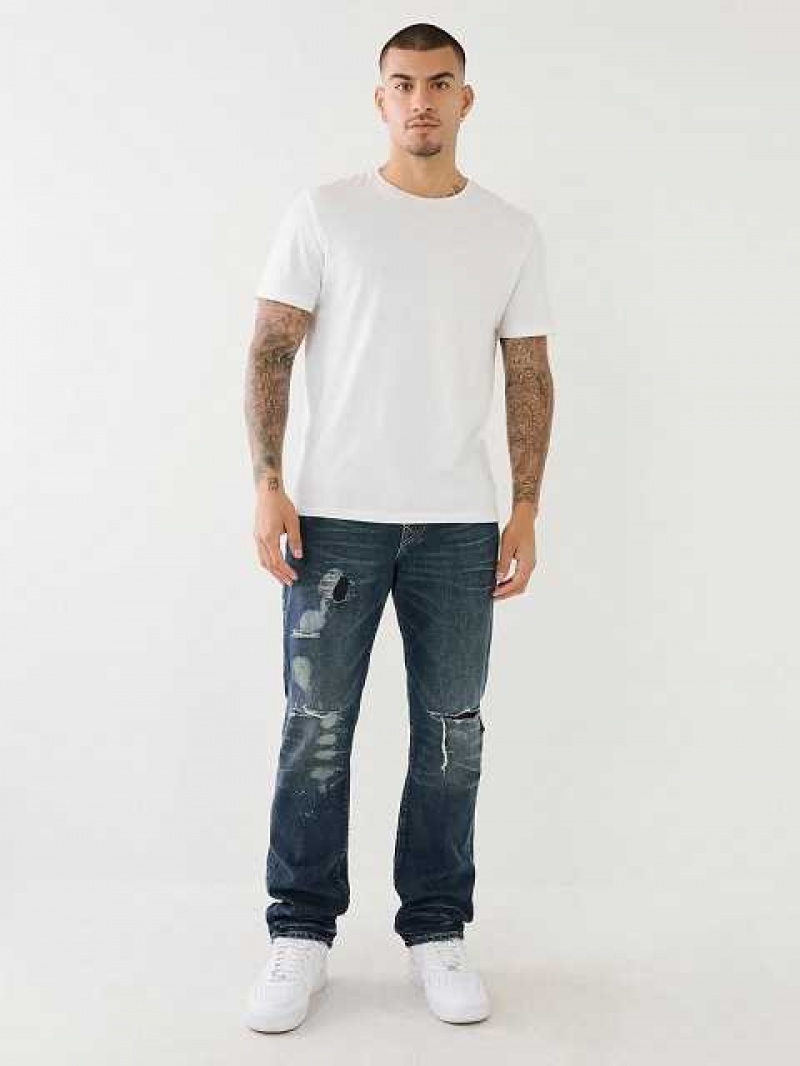 True Religion Ricky Distressed Flap Straight Jeans Herr Mörktvätt | MAE765803