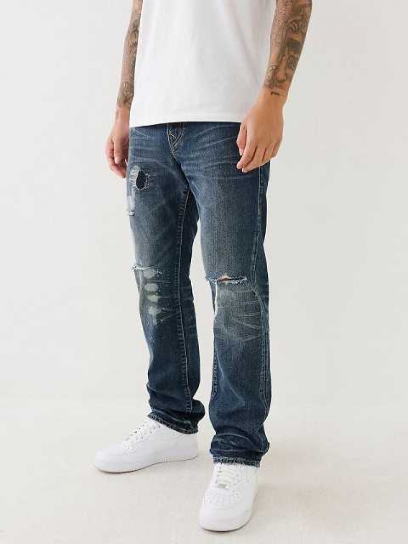 True Religion Ricky Distressed Flap Straight Jeans Herr Mörktvätt | MAE765803