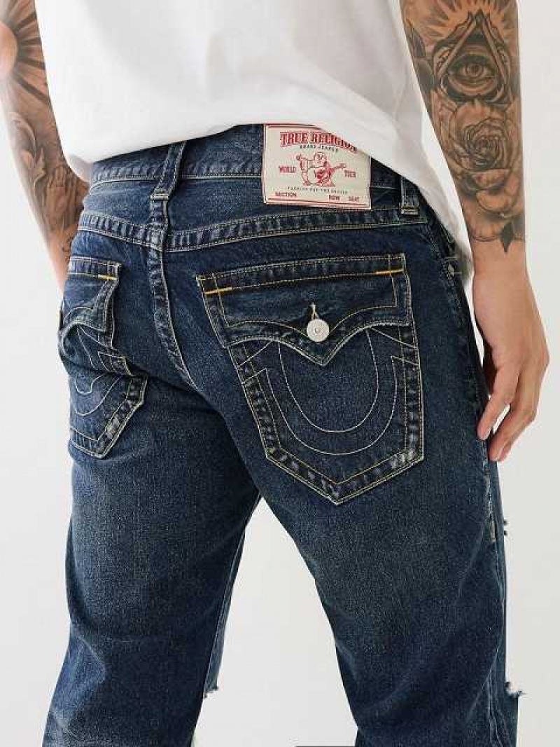 True Religion Ricky Distressed Flap Straight Jeans Herr Mörktvätt | MAE765803