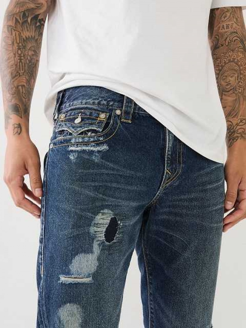 True Religion Ricky Distressed Flap Straight Jeans Herr Mörktvätt | MAE765803